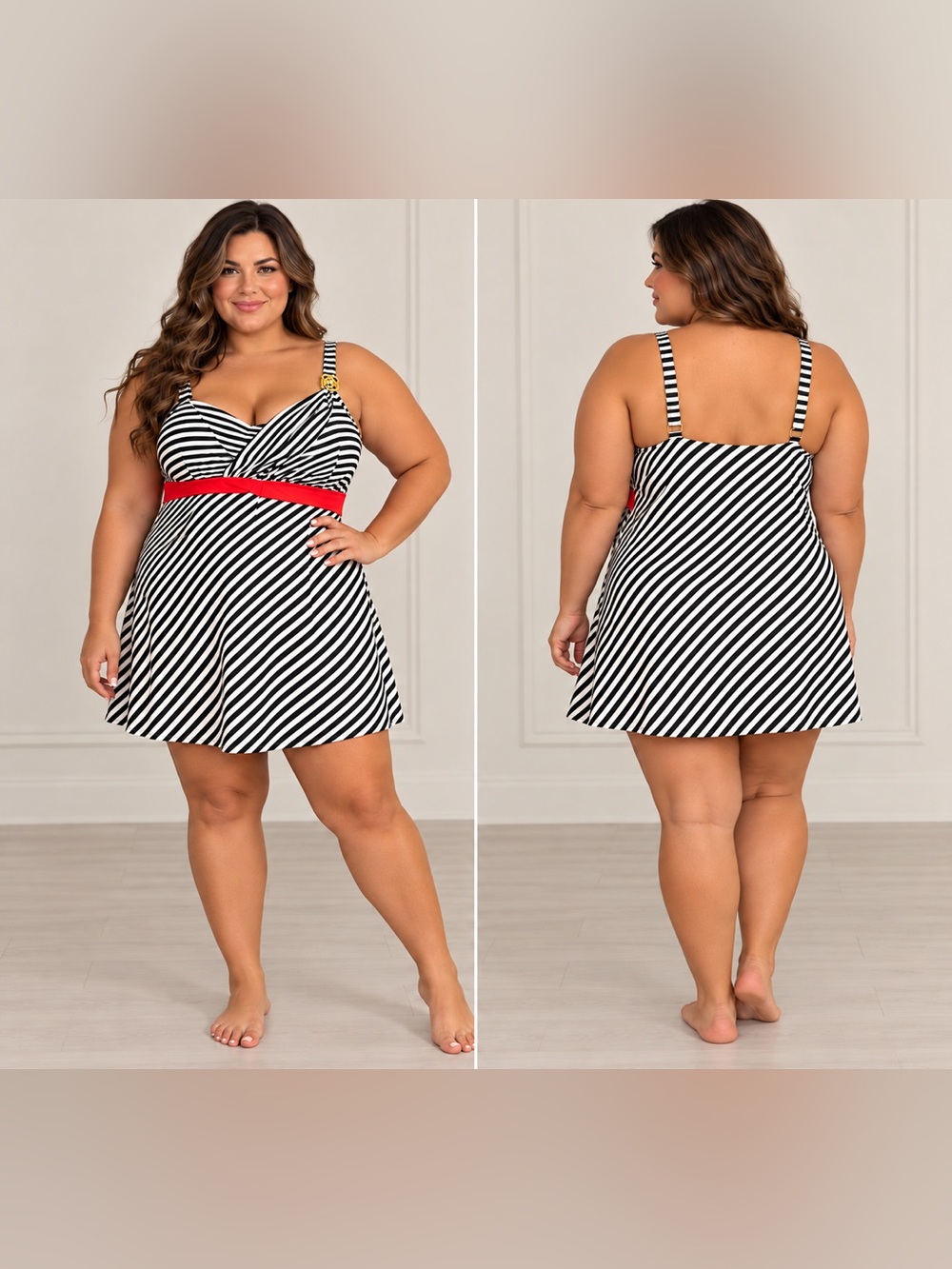 Romans Nautical Striped asymmetrical swim dress